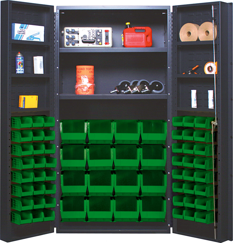 Quantum 36" Welded Storage Cabinet with 32 Bins - QSC-32-2S-6DS – gray – Green