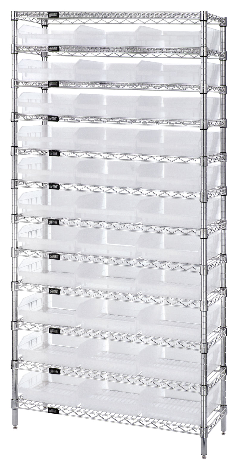 Quantum Clear-View Wire Shelving Systems – 18" x 36" x 74" – WR12-110CL – Clear