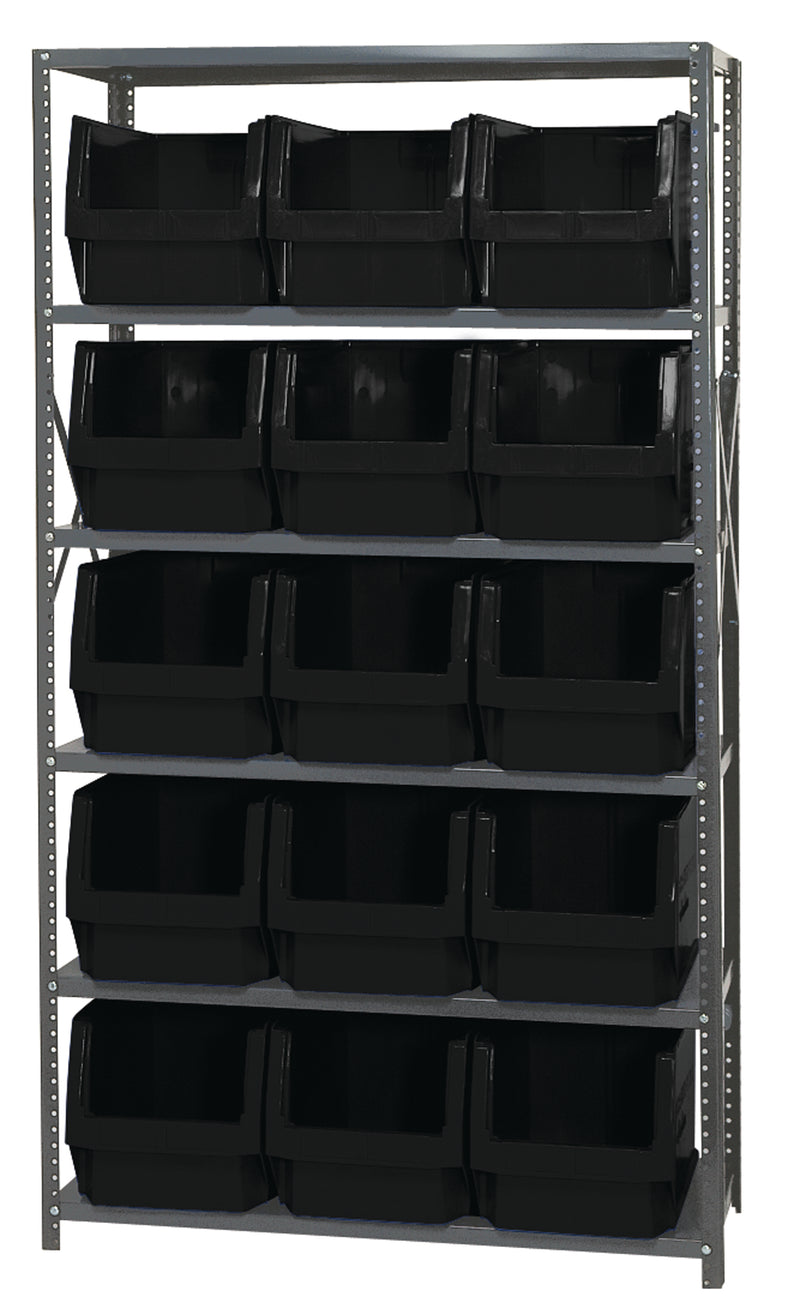 Quantum Magnum Steel Shelving Systems with Bins – 18" x 42" x 75" – MSU-533 – Black