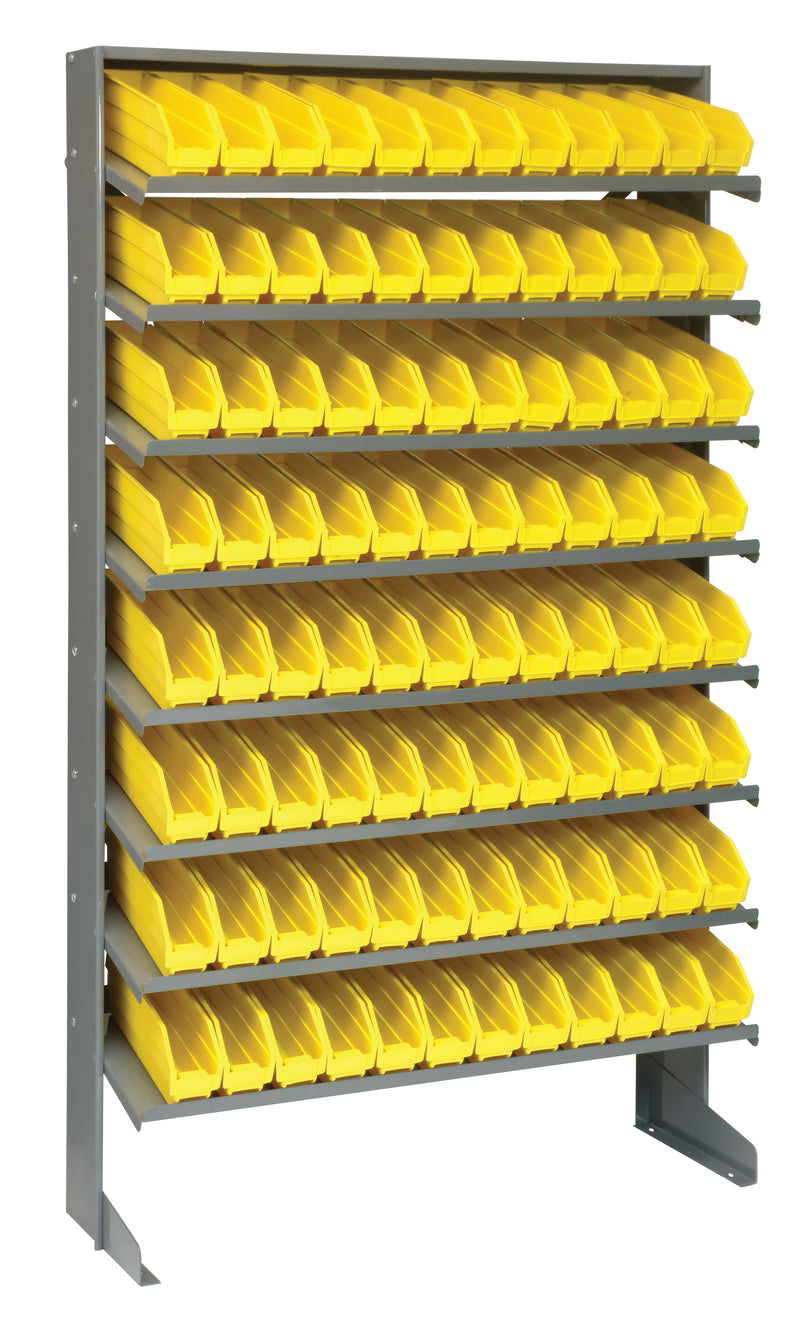 Quantum Single-Sided Pick Racks with Bins – 12" x 36" x 60" – QPRS-100 – Yellow