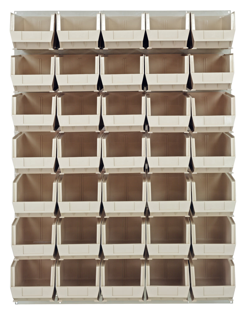 Quantum Louvered Panels with Bins – 48" x 61" – Oyster White – 35 QUS240 Bins – Ivory