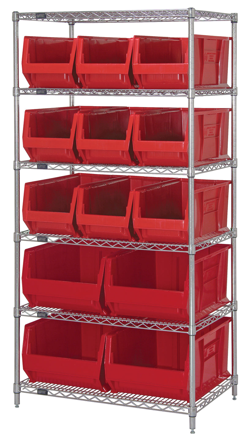 Quantum 30" & 36" Wire Shelving Systems – 36" x 30" x 74" – WR6-973974 – Red