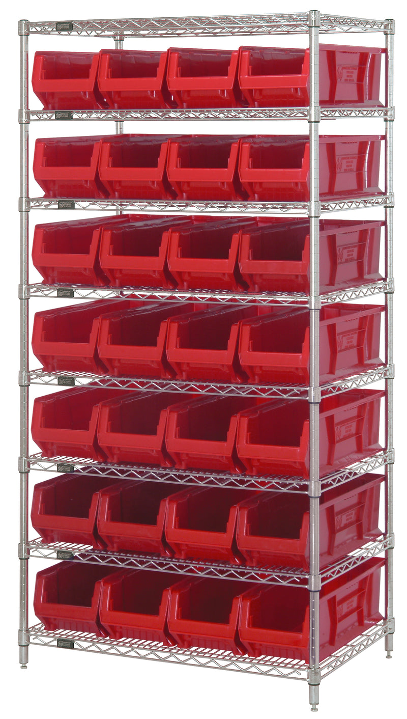 Quantum 24" Wire Shelving Systems – 36" x 24" x 74" – WR6-953 to WR8-950 – WR8-950 – Red