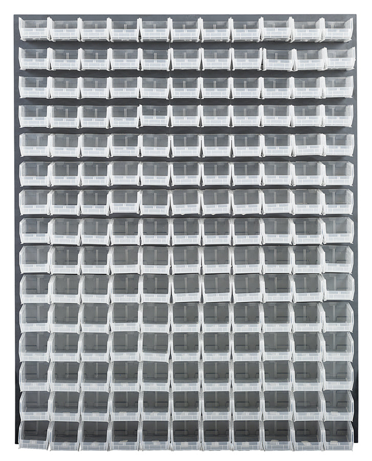 Quantum Louvered Panels with Bins – 48" x 61" – Gray – 165 QUS220 Bins – Clear