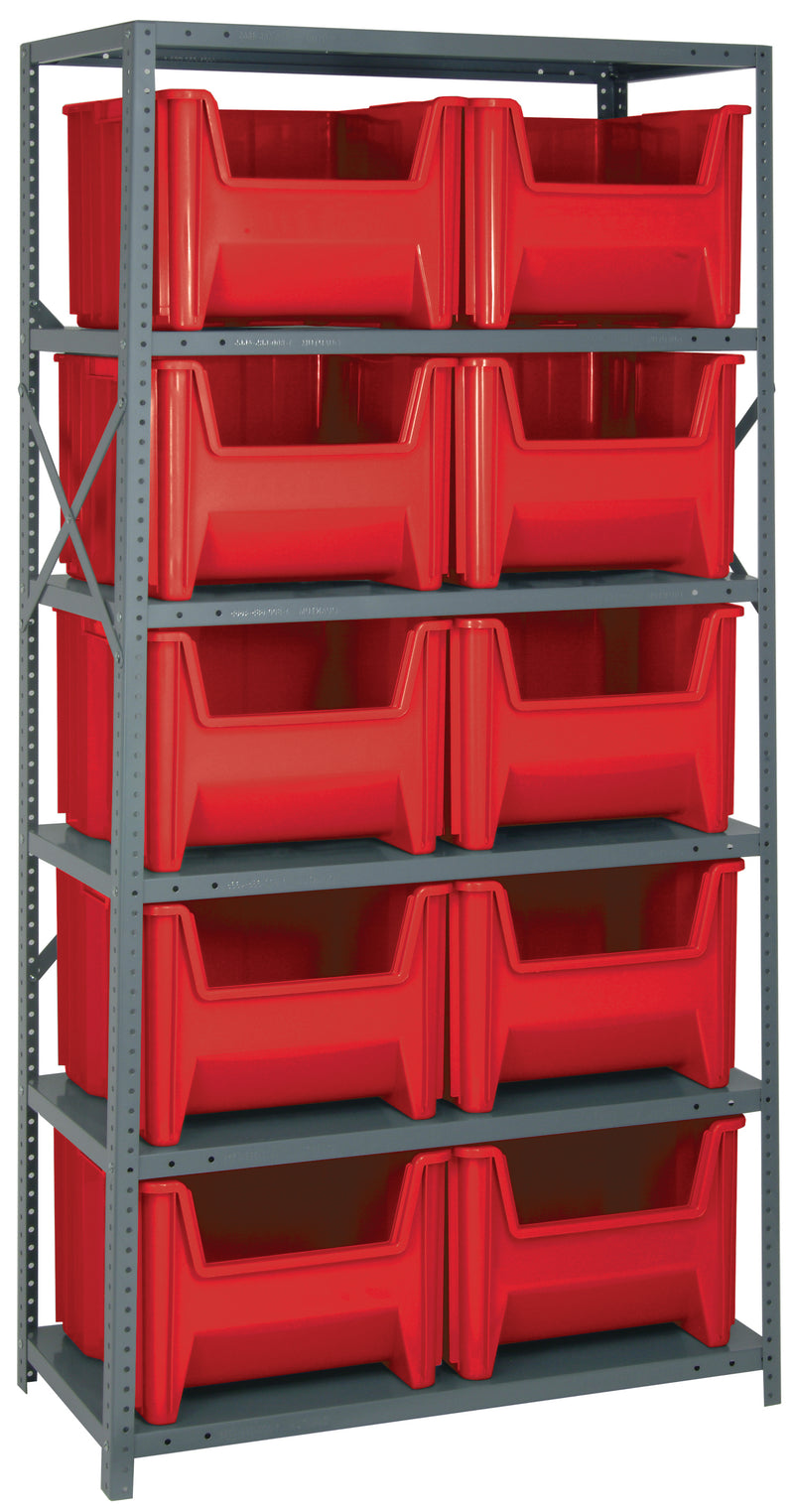 Quantum Giant Stack Steel Shelving with Bins – 18" x 36" x 75" – QSBU-800 – Red