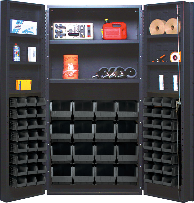 Quantum 36" Welded Storage Cabinet with 32 Bins - QSC-32-2S-6DS – gray – Black