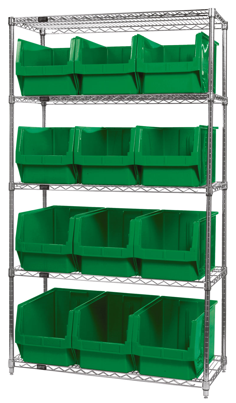 Quantum Magnum Wire Shelving Systems with Bins – 42" x 18" x 74" – WR5-533 – Green