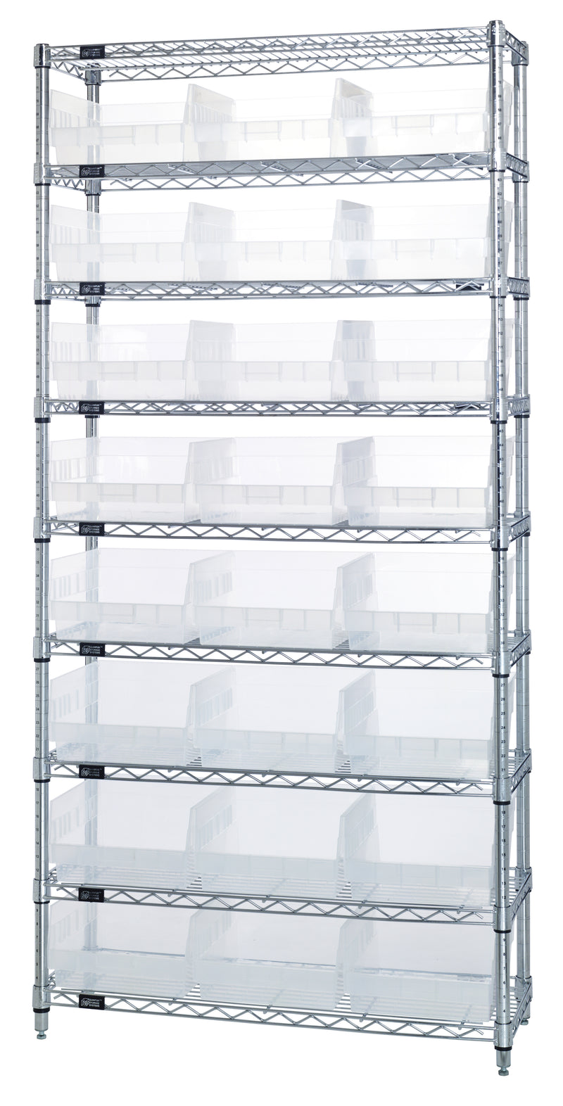 Quantum Clear-View Wire Shelving with Shelf Bins – WR9-207CL to WR9-216CL – WR9-209CL – Clear