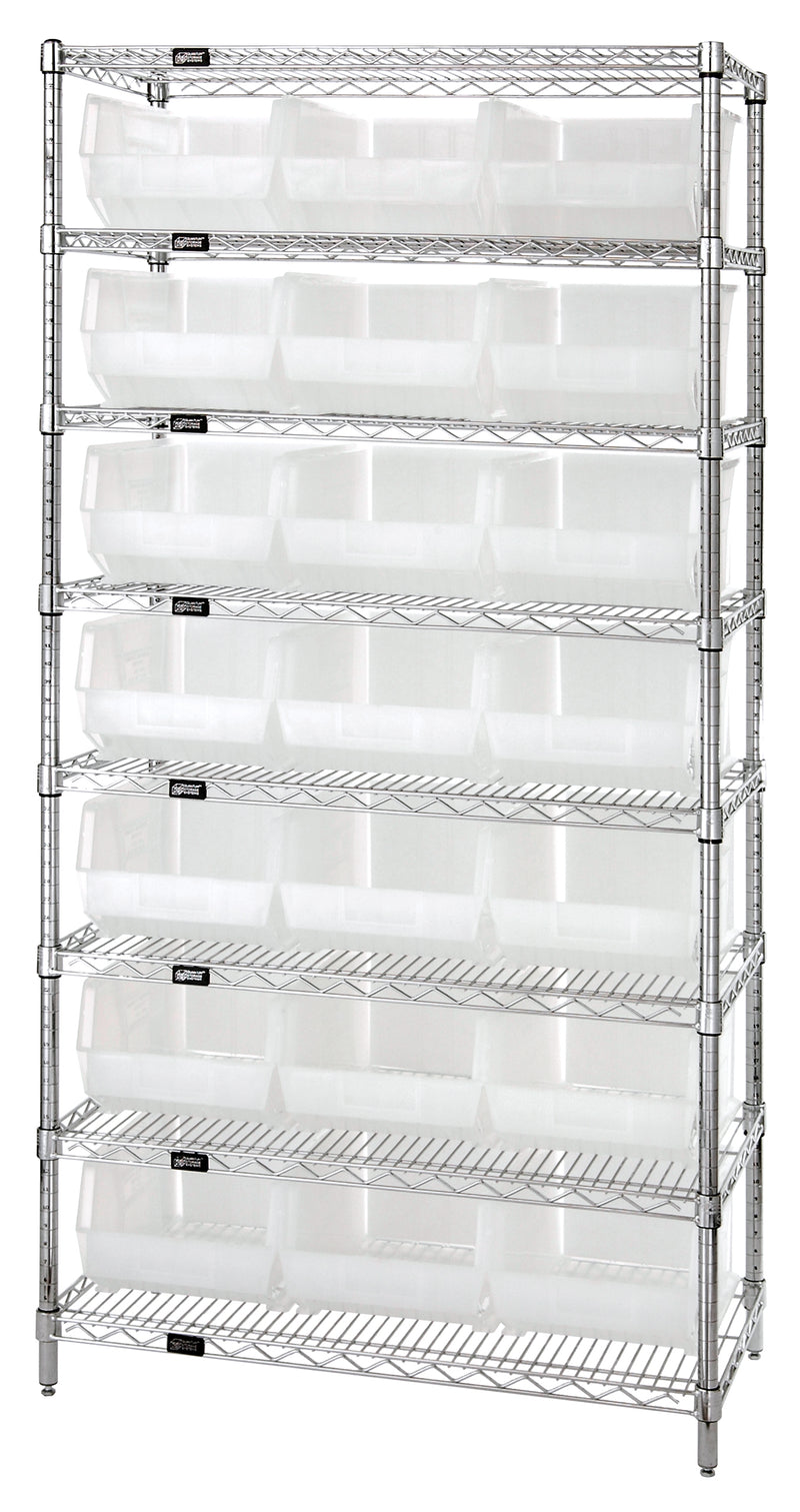 Quantum Clear-View Wire Shelving with Clear Bins – 18" x 36" x 74" – WR8-255CL – Clear
