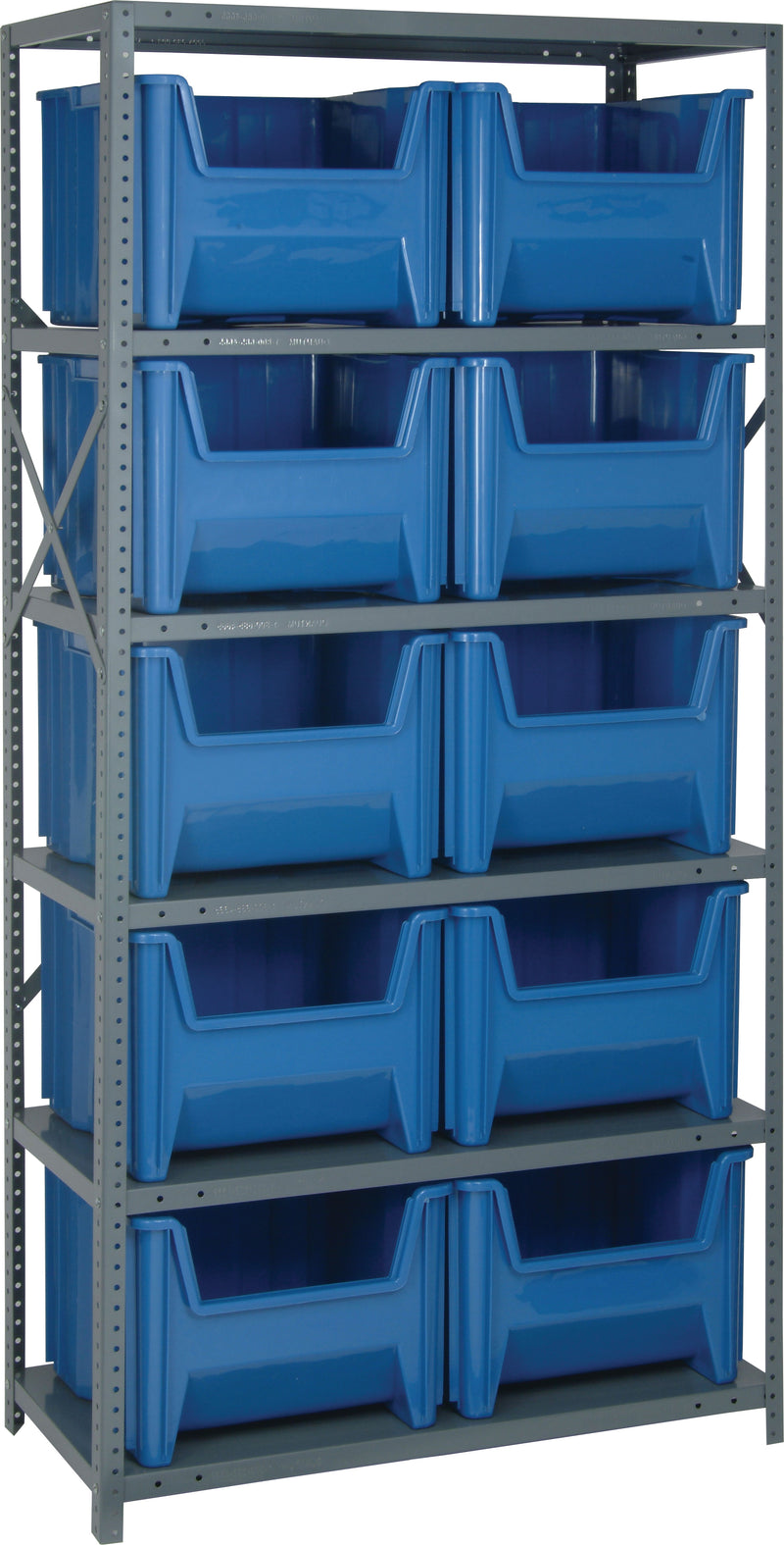 Quantum Giant Stack Steel Shelving with Bins – 18" x 36" x 75" – QSBU-800 – Blue