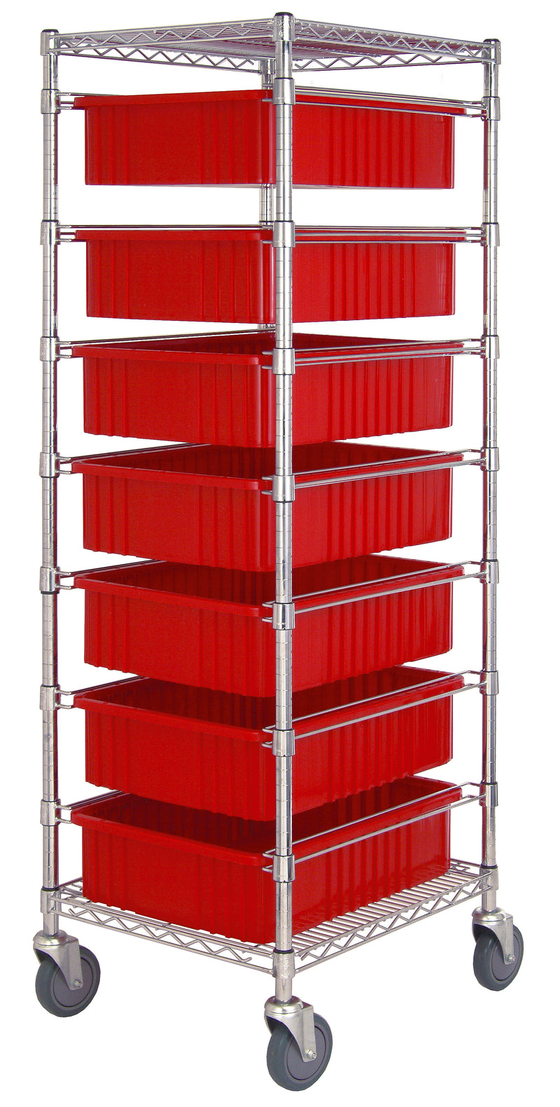 Quantum Dividable Grid Container Bin Carts – 21" x 24" x 69" – BC212469M1 – Red