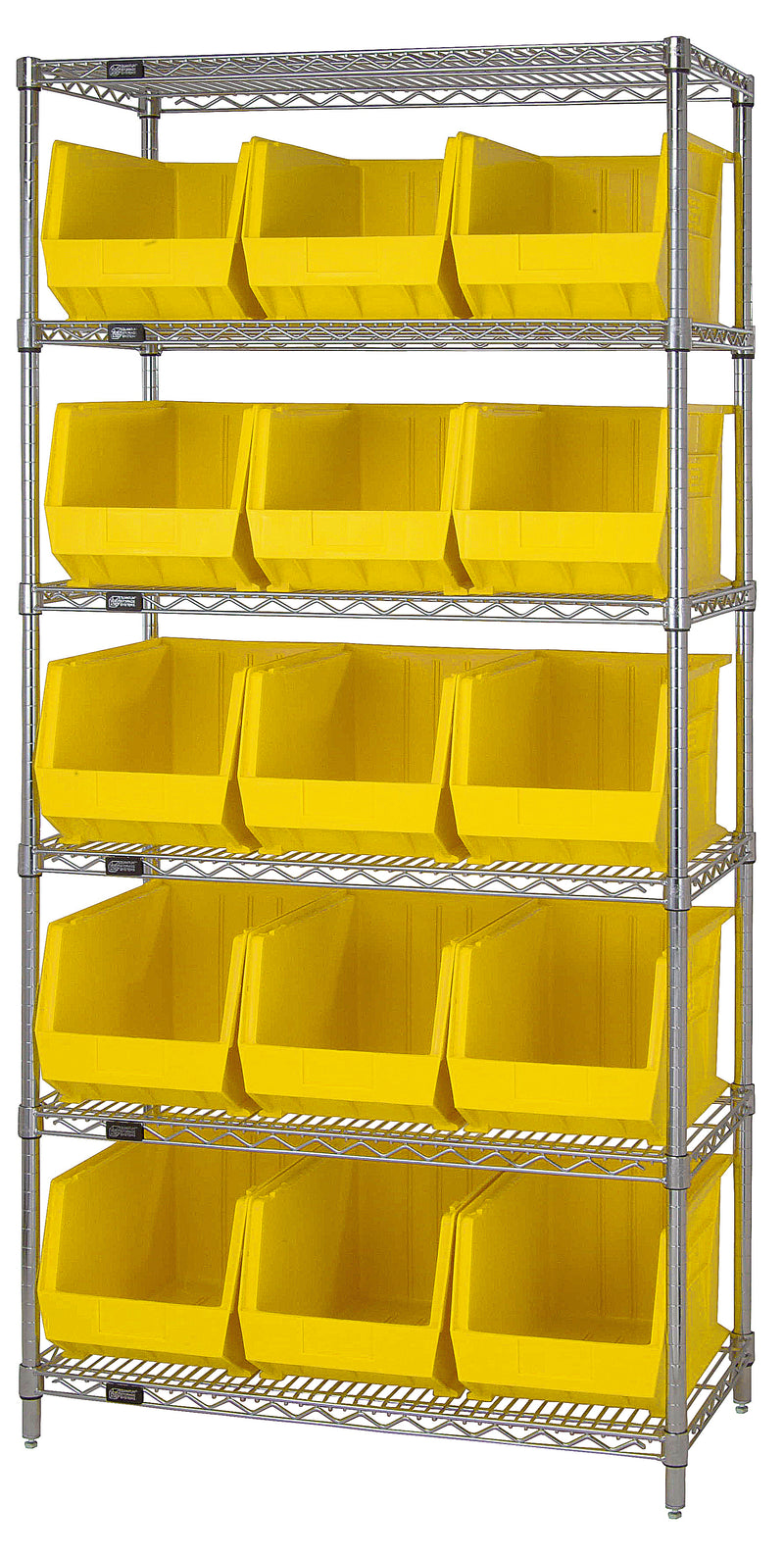 Quantum Stack & Hang Wire Shelving with Bins – 36" x 18" x 74" – WR6-260 – Yellow