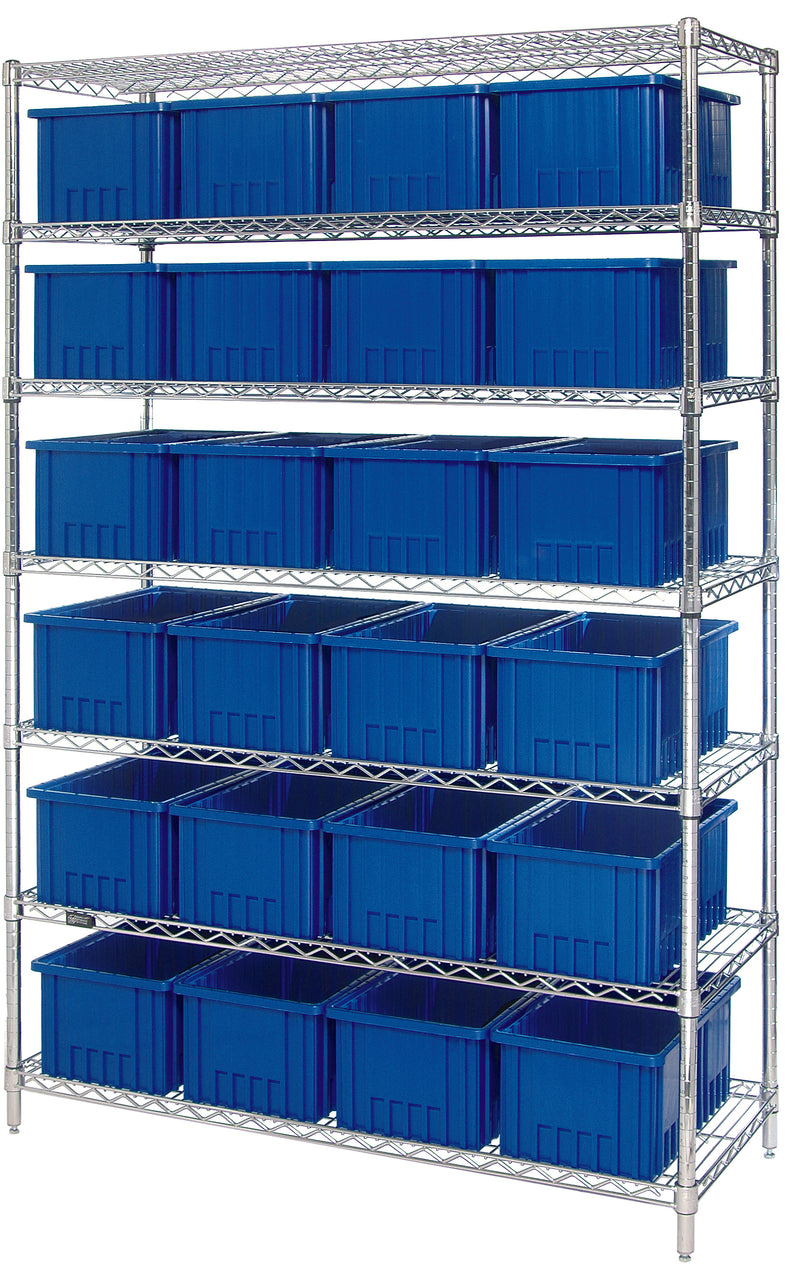 Quantum Chrome Wire Shelving with Dividable Grid Containers – WR7-92080, 48" x 18" x 74"