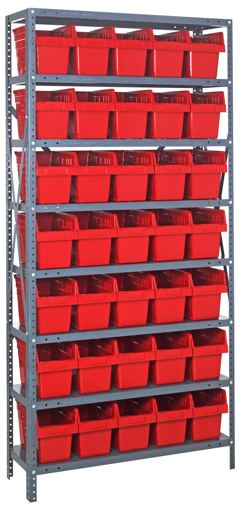 Quantum Store-Max 8" Shelf Bin Steel Shelving Systems with Bins – 1239-SB801 to 1275-SB802 – 1275-SB802 – Red