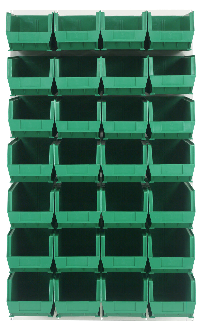 Quantum Louvered Panels with Bins – 36" x 61" – Oyster White – 28 QUS240 Bins – Green