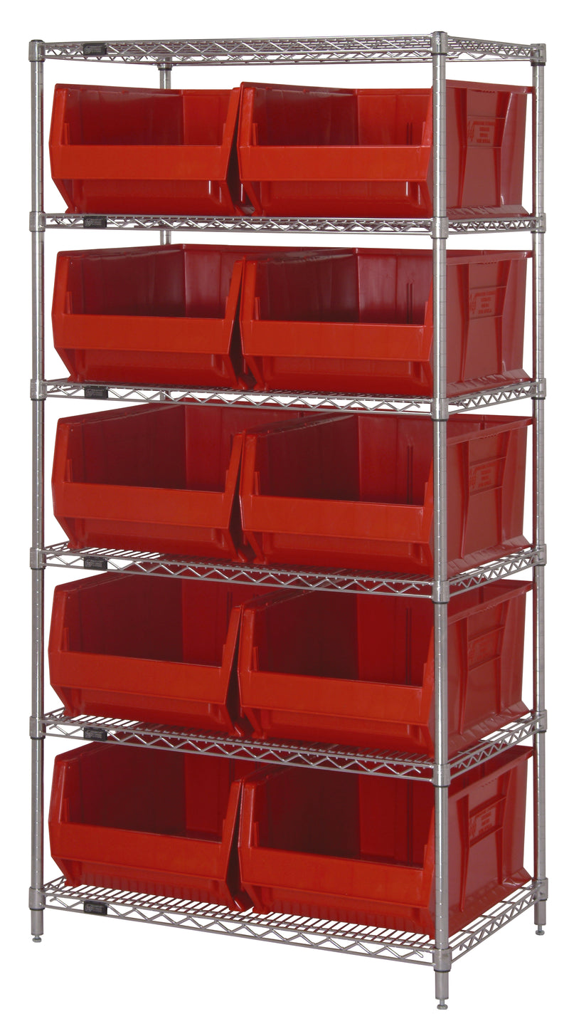 Quantum 24" Wire Shelving Systems – 36" x 24" x 74" – WR6-953 to WR8-950 – WR6-954 – Red
