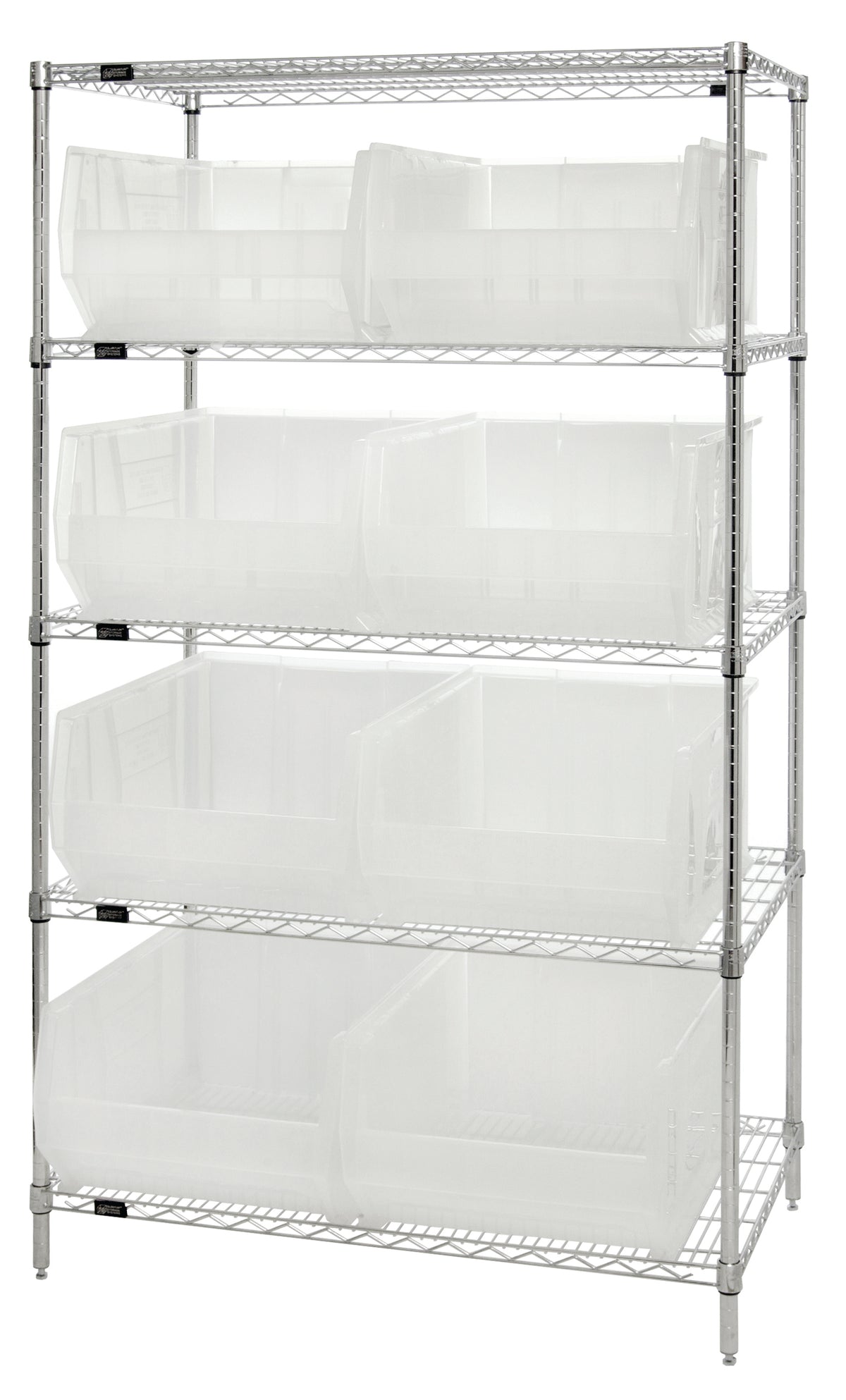 Quantum Clear-View Wire Shelving with Clear Containers – WR5-955CL to WR8-950CL – 24" x 42" x 74" – WR5-955CL – Clear