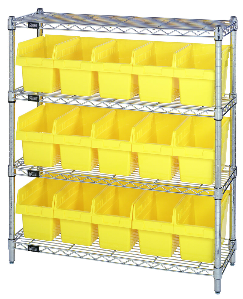 Quantum Store-Max 8" Shelf Bin Wire Shelving Systems with Bins – WR4-39-1236-801 to WR8-802 – WR4-39-1236-802 – Yellow