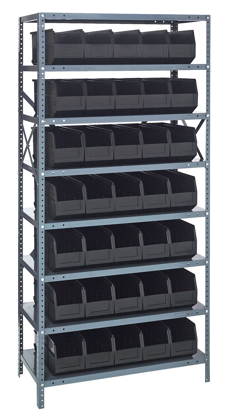 Quantum Steel Shelving with Stackable Shelf Bins – 1275-423 to 1875-461 – 1875-461 – Black