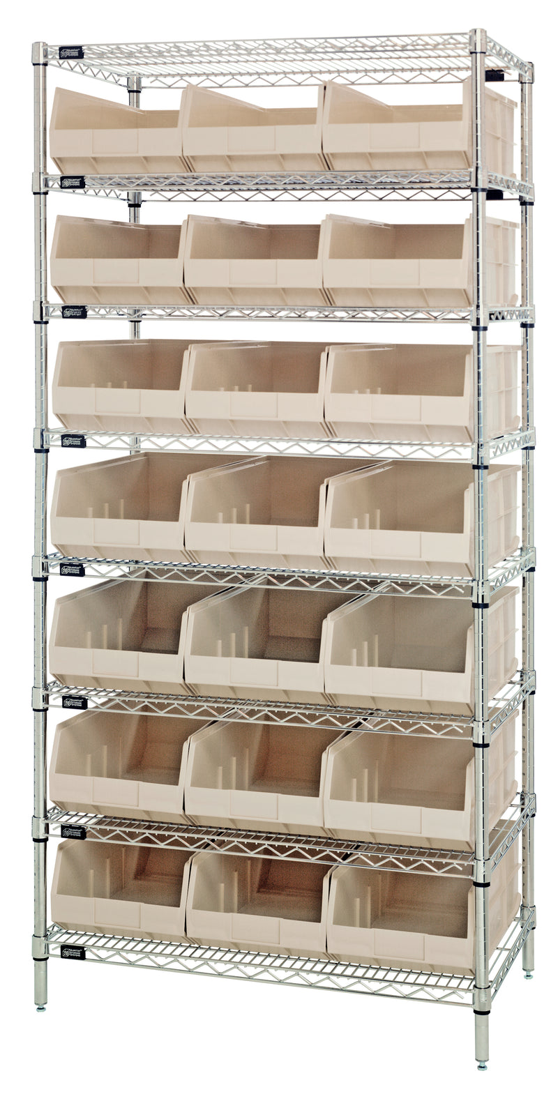 Quantum Wire Shelving with Stackable Shelf Bins – 14" x 36" x 74" – WR8-445 – Ivory