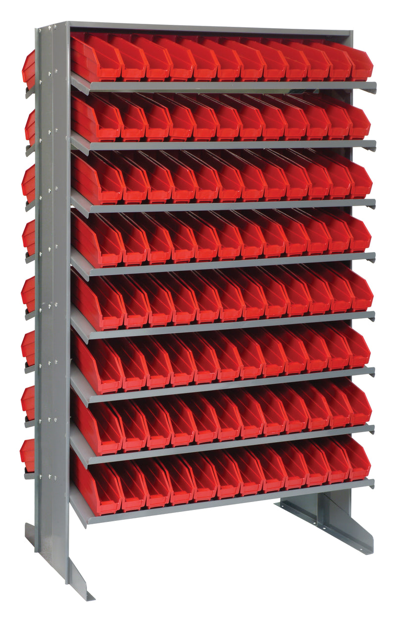 Quantum Double-Sided Pick Racks with Bins – 24" x 36" x 60" – QPRD-100 – Red