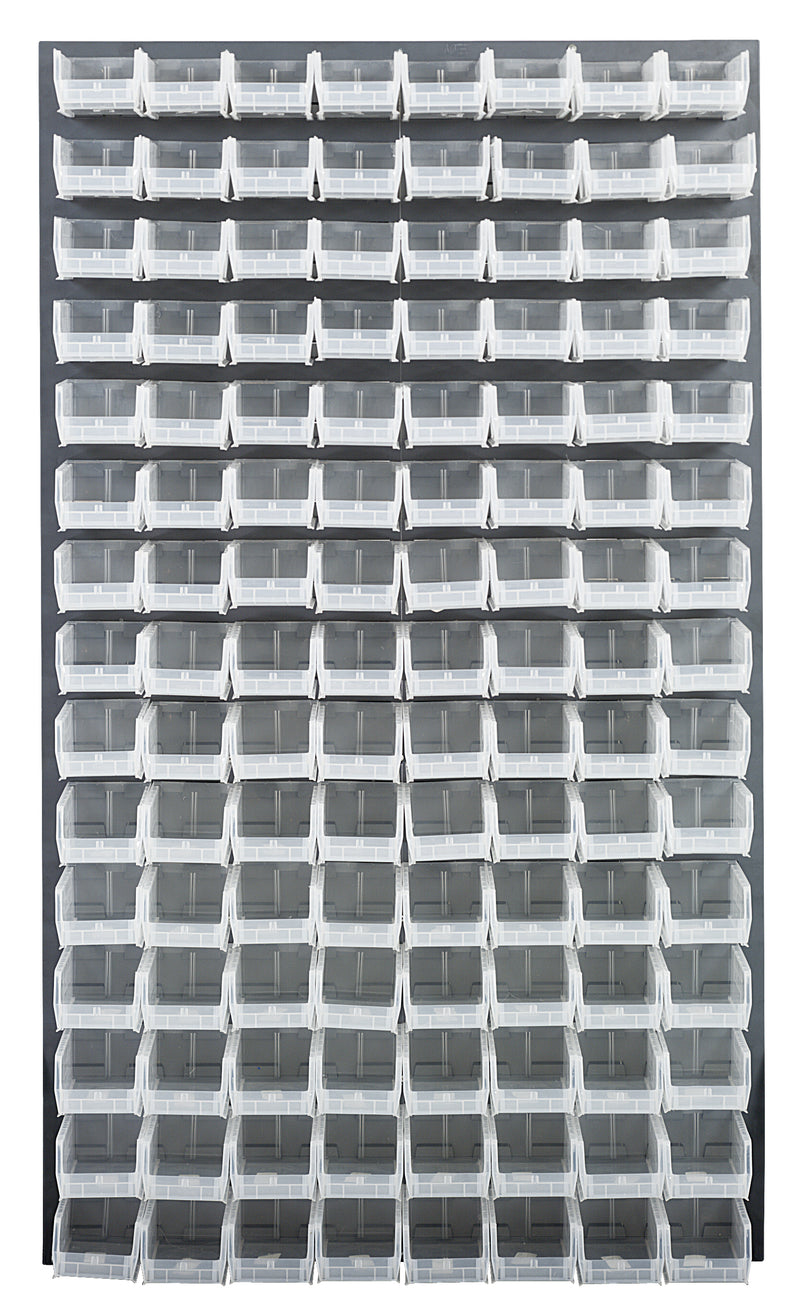 Quantum Louvered Panels with Bins – 36" x 61" – Gray – 120 QUS220 Bins – Clear