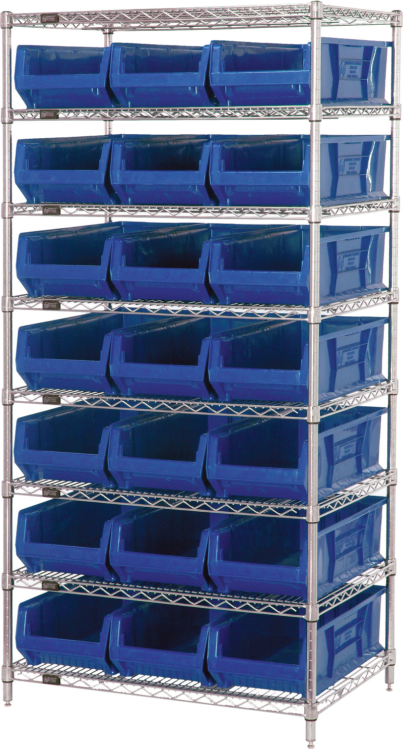 Quantum 24" Wire Shelving Systems – 36" x 24" x 74" – WR8-952 to WR8-950952 – WR8-952 – Blue