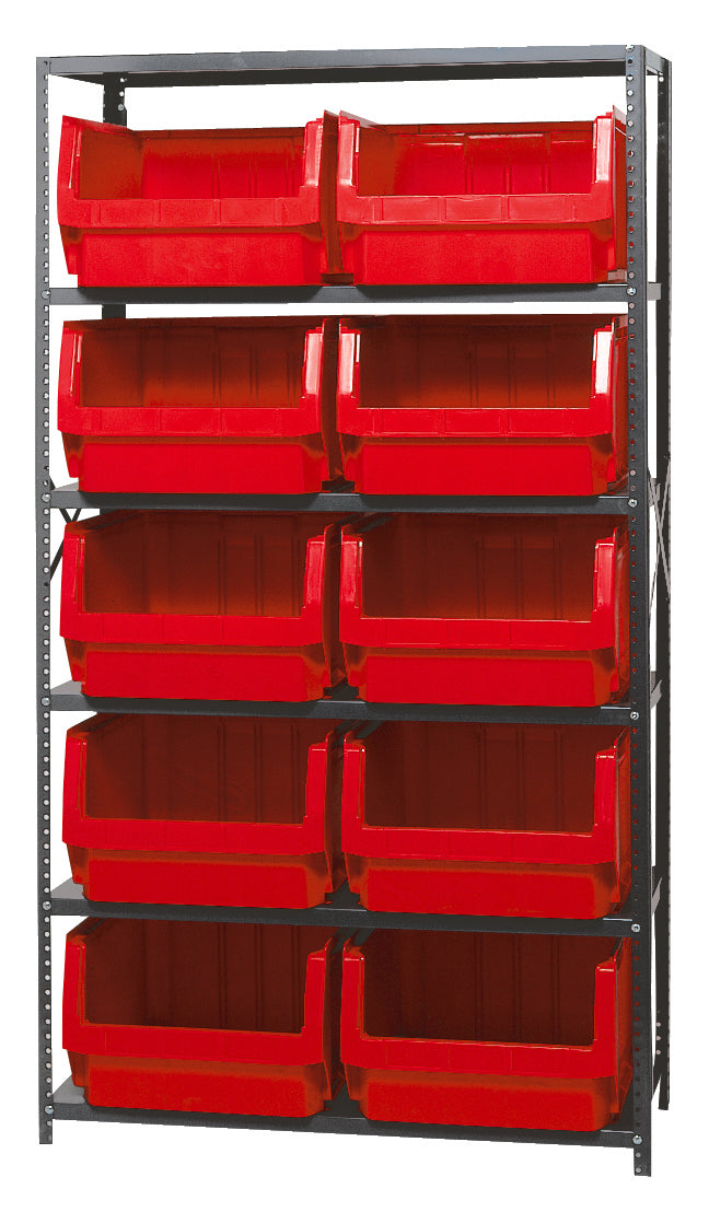 Quantum Magnum Steel Shelving Systems with Bins – 18" x 42" x 75" – MSU-543 – Red