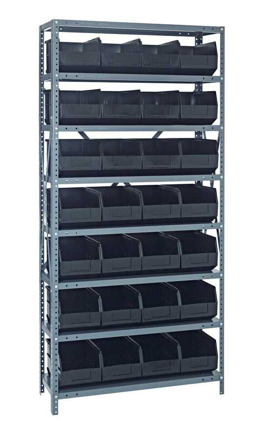 Quantum Steel Shelving with Stackable Shelf Bins – 1275-423 to 1875-461 – 1275-423 – Black
