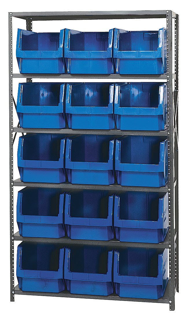 Quantum Magnum Steel Shelving Systems with Bins – 18" x 42" x 75" – MSU-533 – Blue