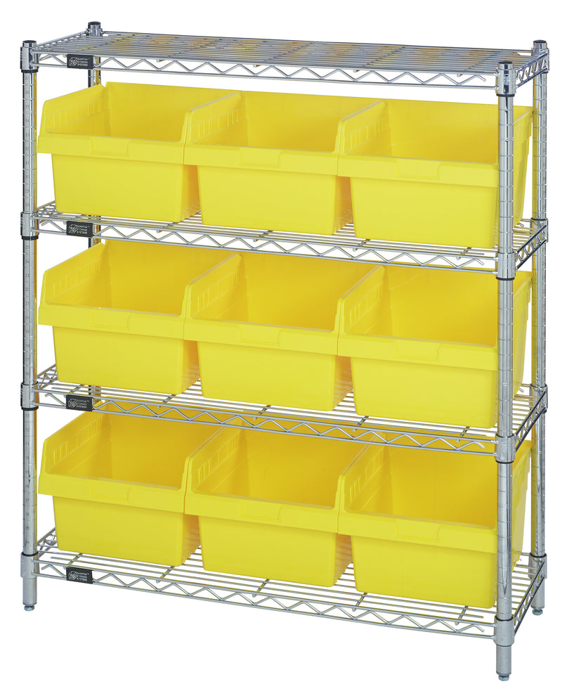 Quantum Store-Max 8" Shelf Bin Wire Shelving Systems with Bins – WR4-39-1236-801 to WR8-802 – WR4-39-1236-809 – Yellow