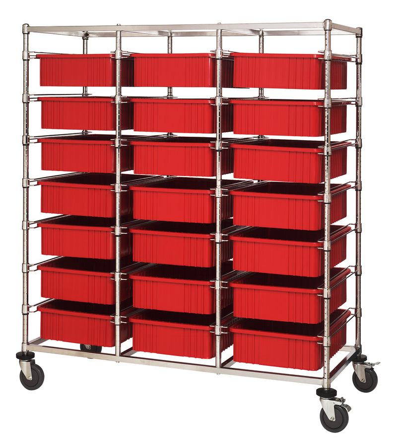 Quantum Dividable Grid Container Bin Carts – 24" x 60" x 69" – BC216069M1T – Red