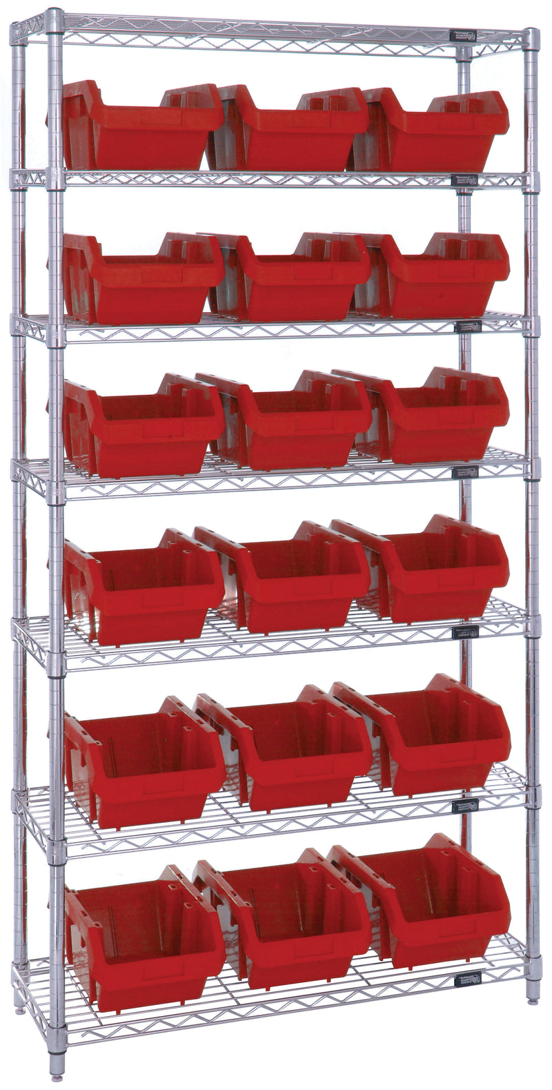 Quantum QuickPick Heavy-Duty Wire Shelving with QuickPick Bins – Complete Package – 36" x 18" x 74" – W7-12-24 to W7-18-24 – W7-14-18 – Red