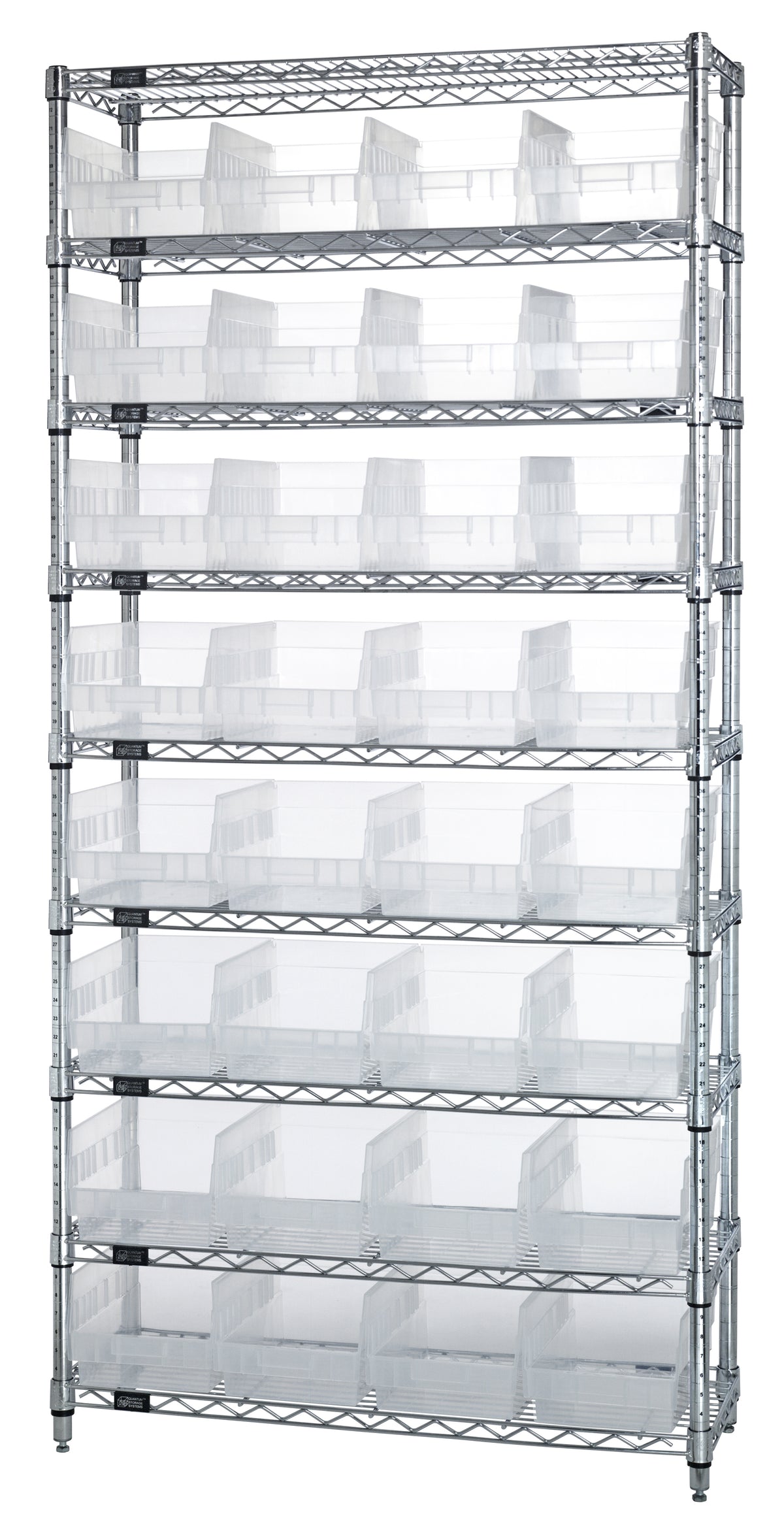 Quantum Clear-View Wire Shelving with Shelf Bins – WR9-207CL to WR9-216CL – WR9-207CL – Clear