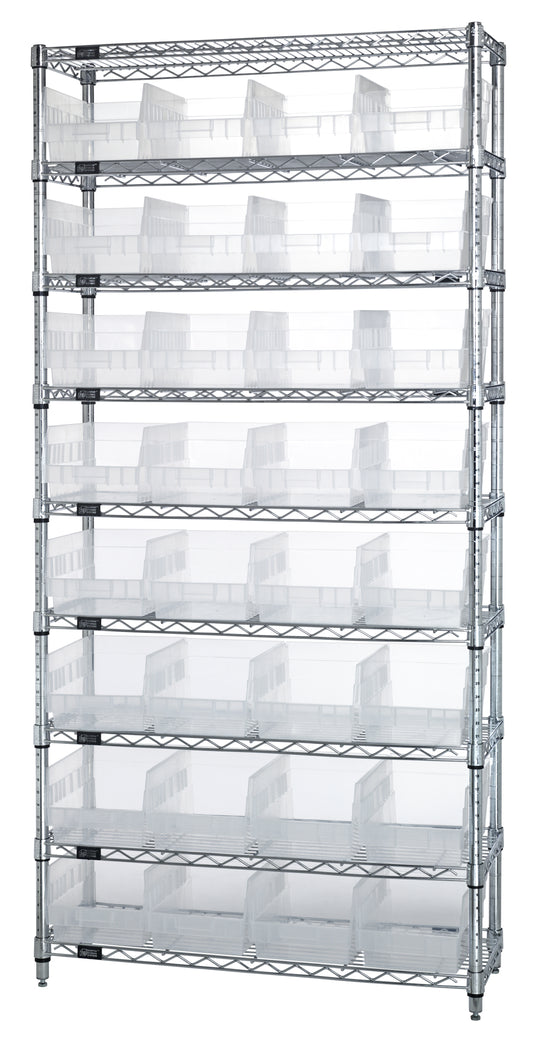 Quantum Clear-View Wire Shelving with Shelf Bins – WR9-207CL to WR9-216CL – WR9-207CL – Clear