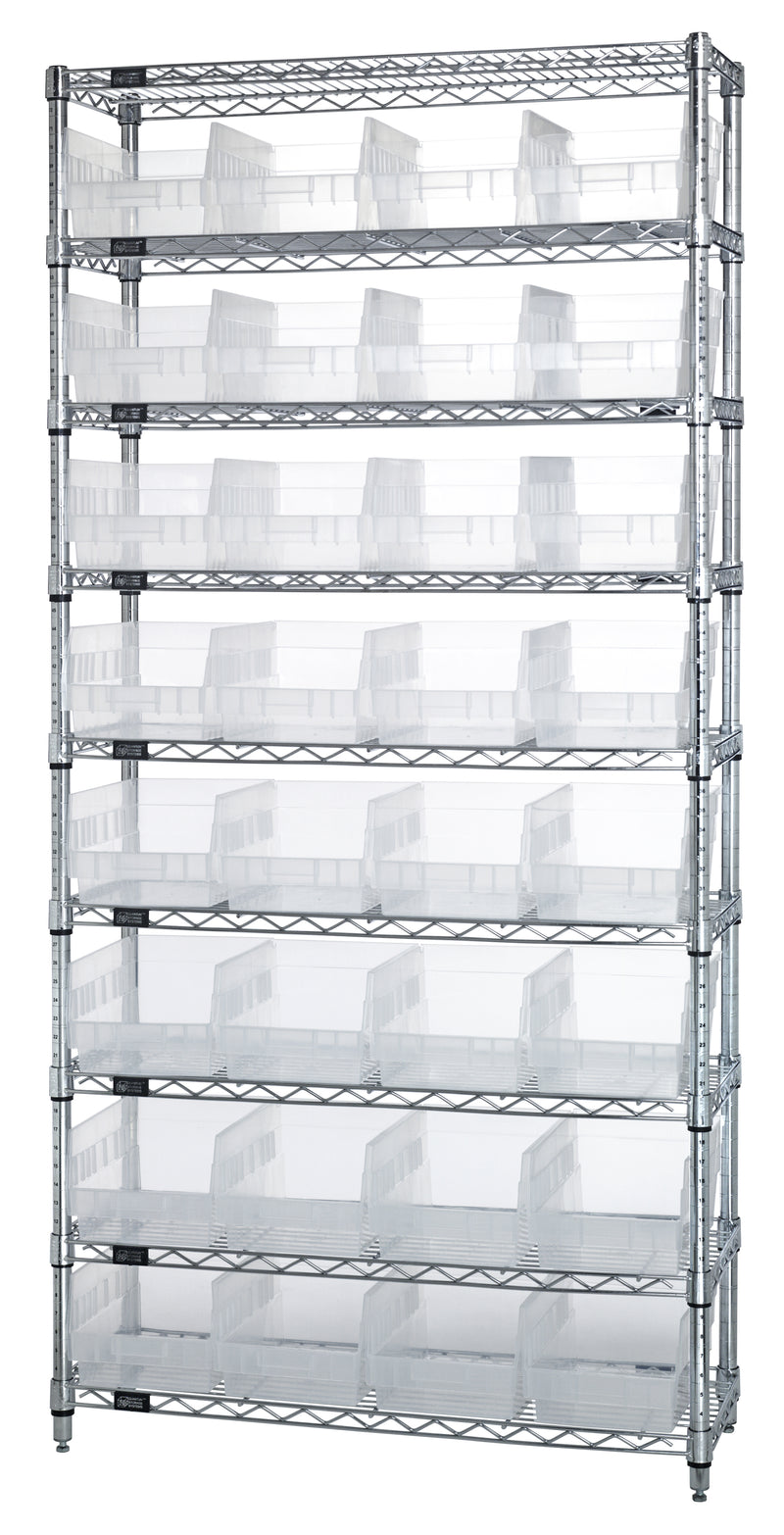 Quantum Clear-View Wire Shelving with Shelf Bins – WR9-207CL to WR9-216CL – WR9-207CL – Clear