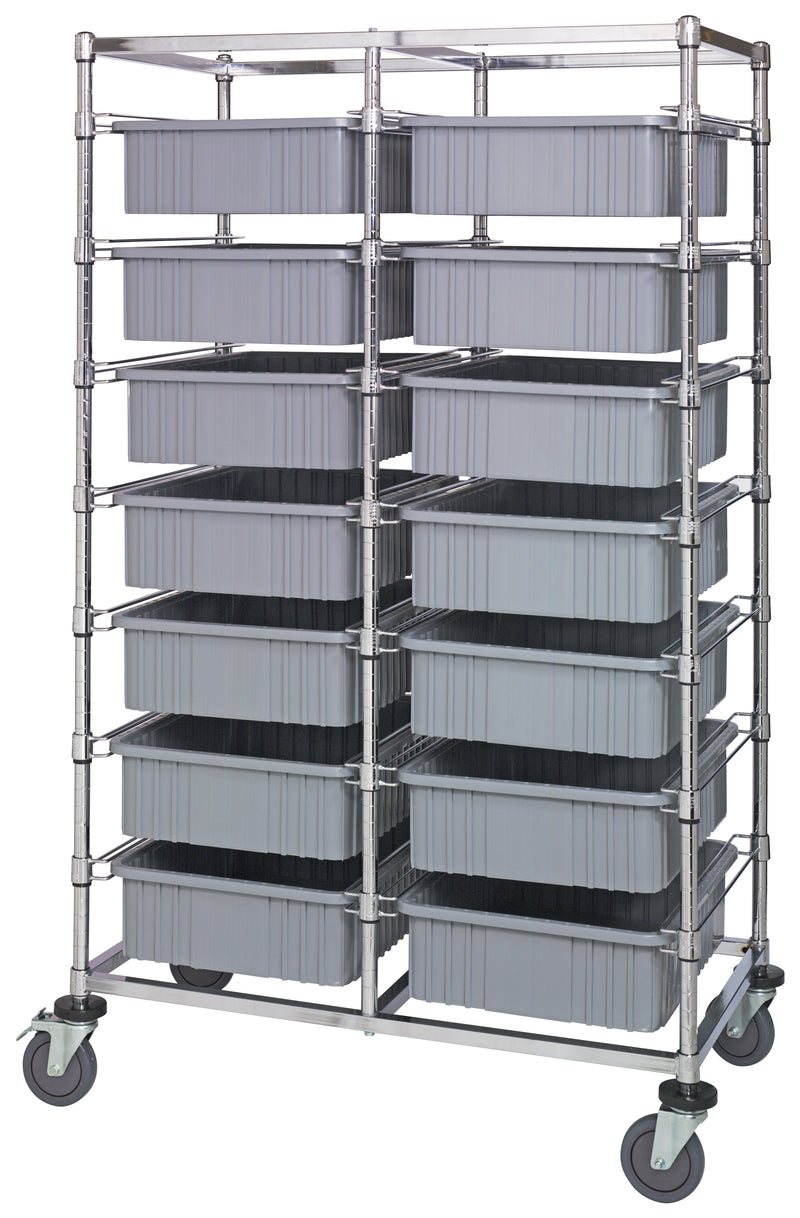 Quantum Dividable Grid Container Bin Carts – 24" x 40" x 69" – BC214069M1D – Gray