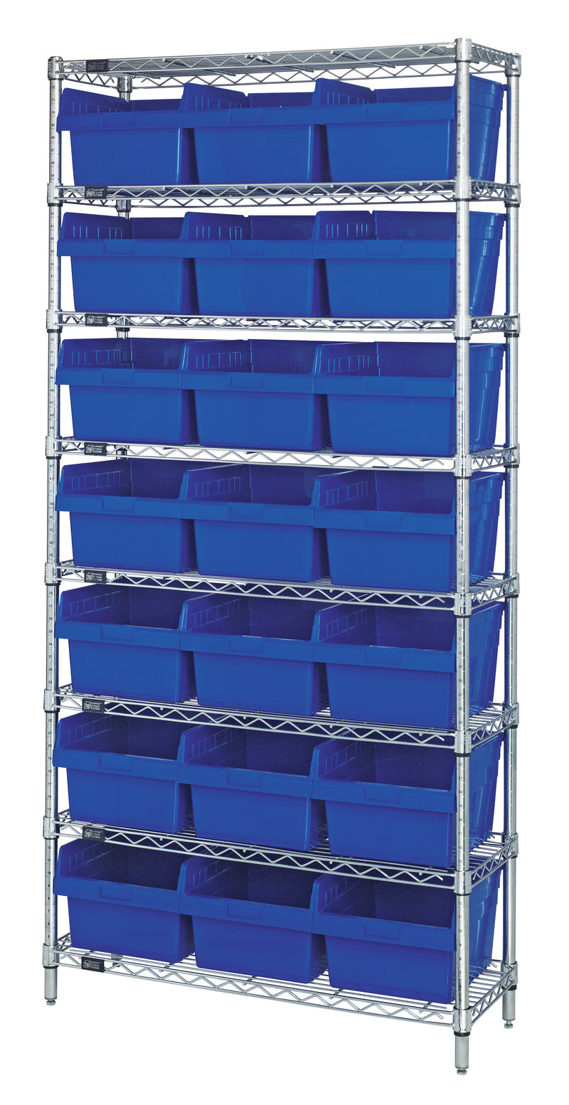 Quantum Store-Max 8" Shelf Bin Wire Shelving Systems with Bins – WR8-809 to WR8-816 – WR8-809 – Blue