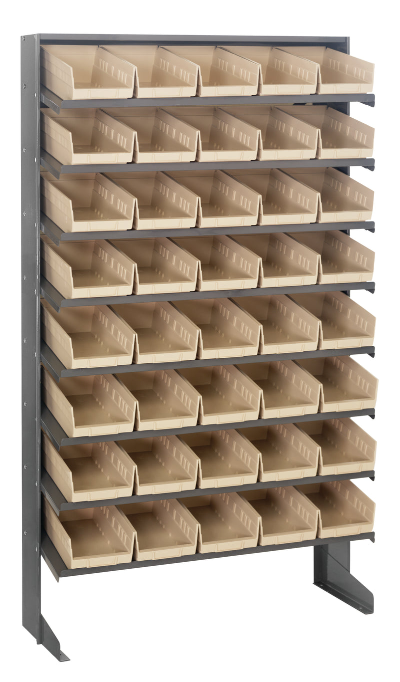 Quantum Single-Sided Pick Racks with Bins – 12" x 36" x 60" – QPRS-102 – Ivory