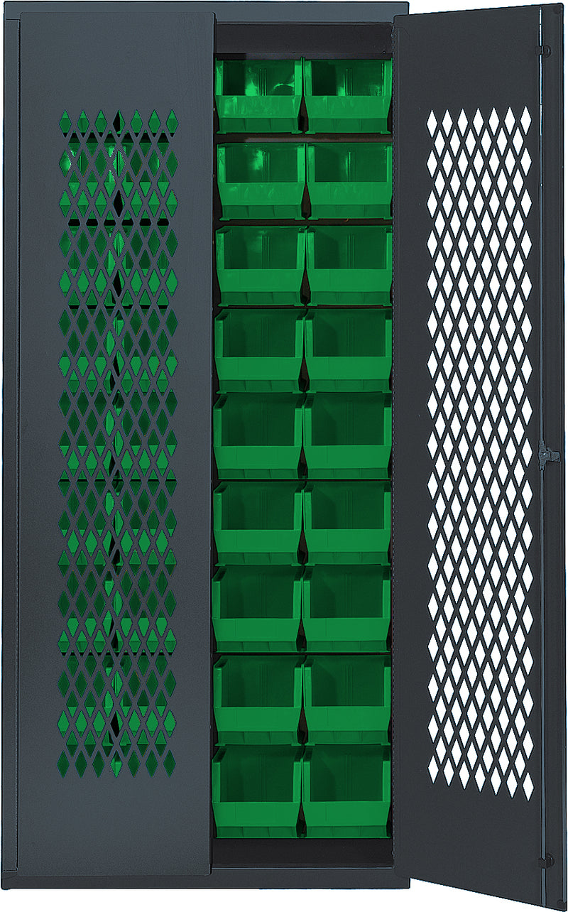 Quantum Storage Cabinets with Bins – 18" x 36" x 78" – MESH Series – MESH-240 – Green
