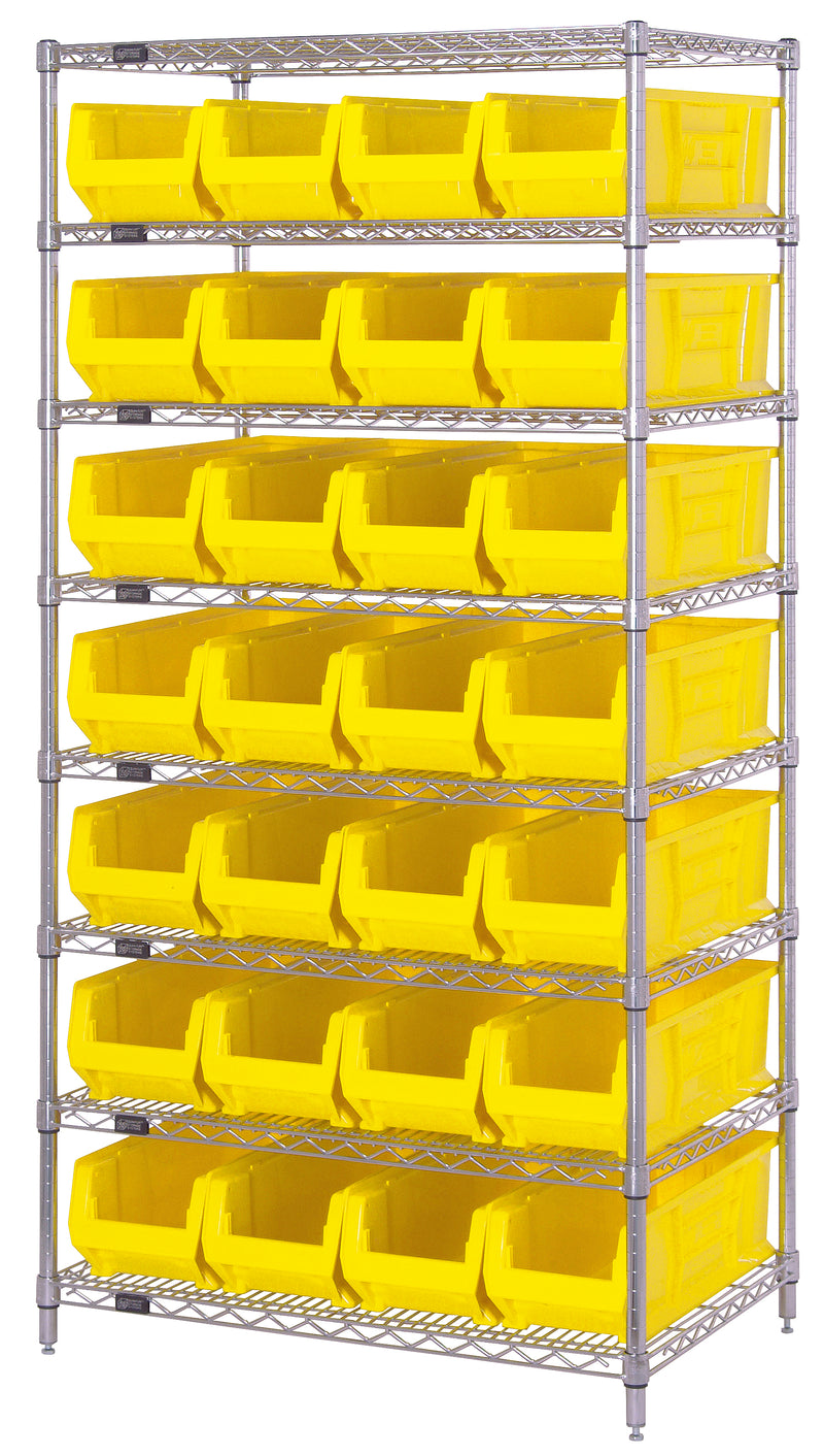 Quantum 24" Wire Shelving Systems – 36" x 24" x 74" – WR6-953 to WR8-950 – WR8-950 – Yellow