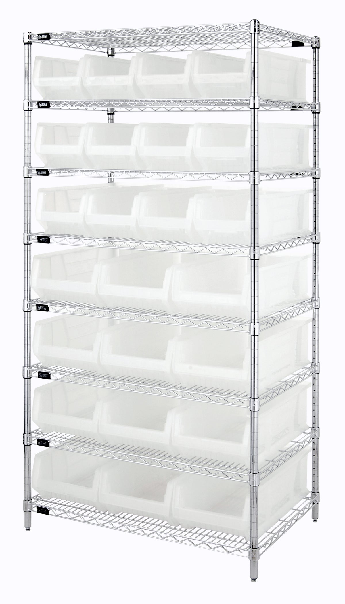 Quantum Clear-View Wire Shelving with Clear Containers – WR8-952CL to WR8-950952CL – 24" x 36" x 74" – WR8-950952CL – Clear