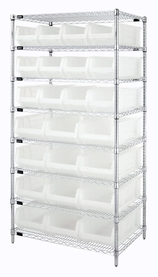 Quantum Clear-View Wire Shelving with Clear Containers – WR8-952CL to WR8-950952CL – 24" x 36" x 74" – WR8-950952CL – Clear