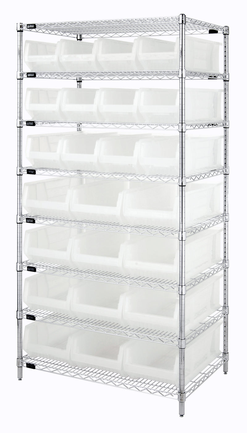 Quantum Clear-View Wire Shelving with Clear Containers – WR8-952CL to WR8-950952CL – 24" x 36" x 74" – WR8-950952CL – Clear