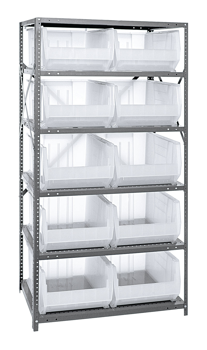 Quantum Clear-View Steel Shelving with Clear Containers – 24" x 36" x 75" – 2475-20-MIXCL to 2475-954CL – 2475-954CL – Clear