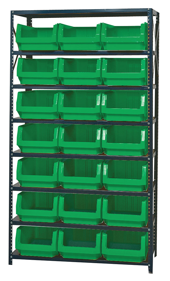 Quantum Magnum Steel Shelving Systems with Bins – 18" x 42" x 75" – MSU-532 – Green