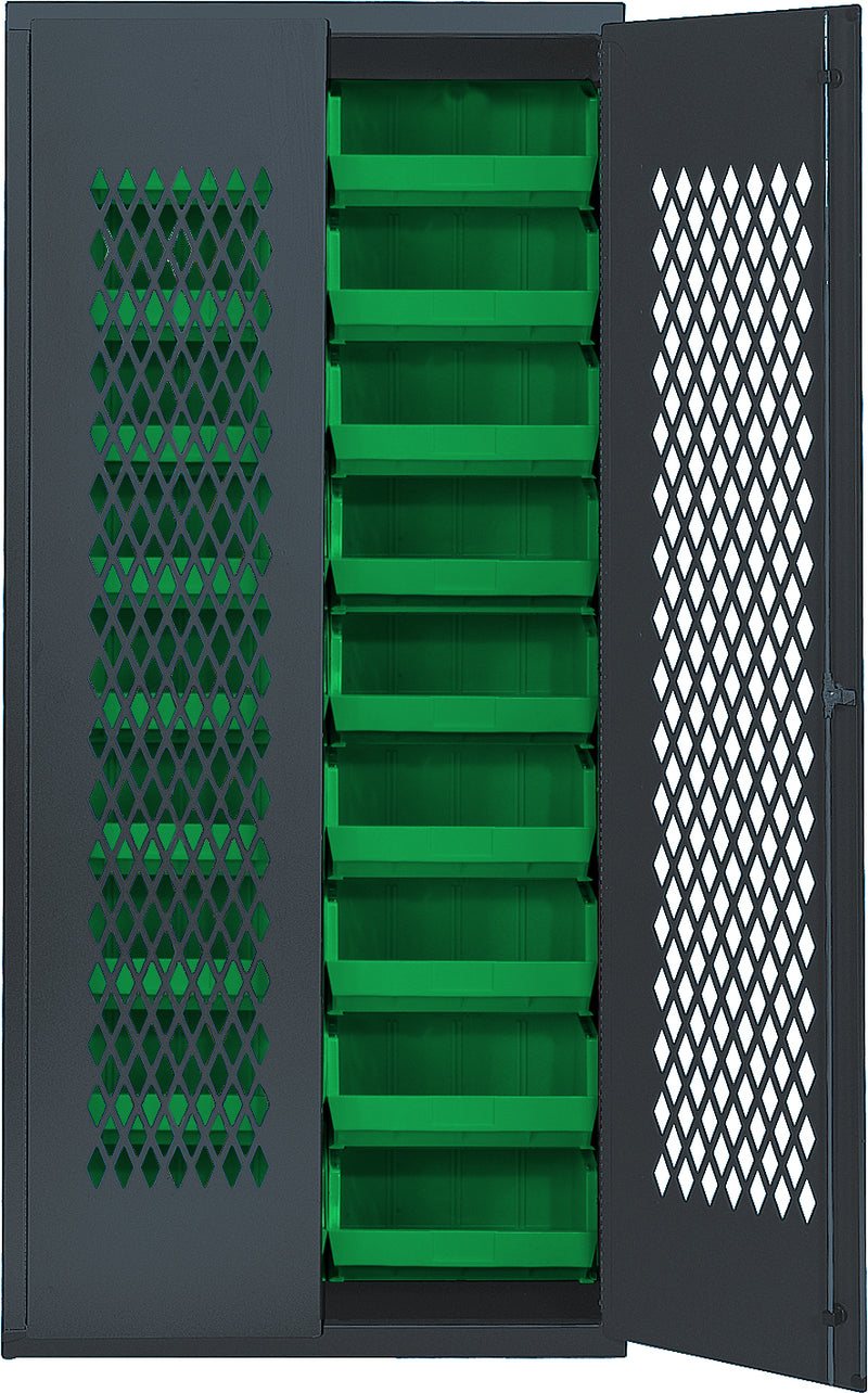 Quantum Storage Cabinets with Bins – 18" x 36" x 78" – MESH Series – MESH-250 – Green