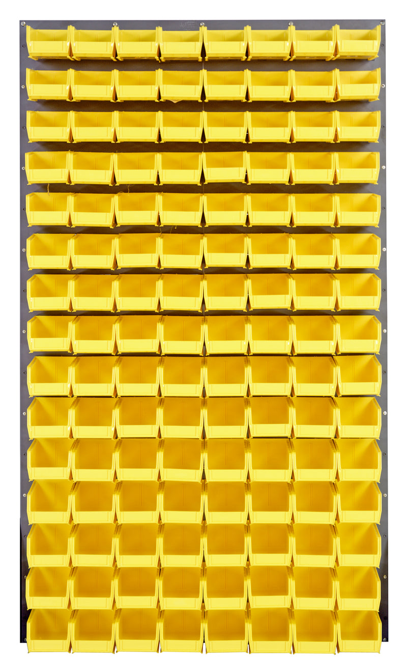 Quantum Louvered Panels with Bins – 36" x 61" – Gray – 120 QUS220 Bins – Yellow
