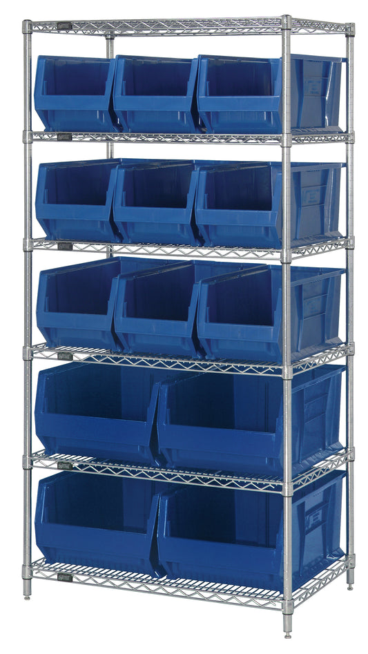 Quantum 24" Wire Shelving Systems – 36" x 24" x 74" – WR6-953 to WR8-950 – WR6-953 – 954 – Blue