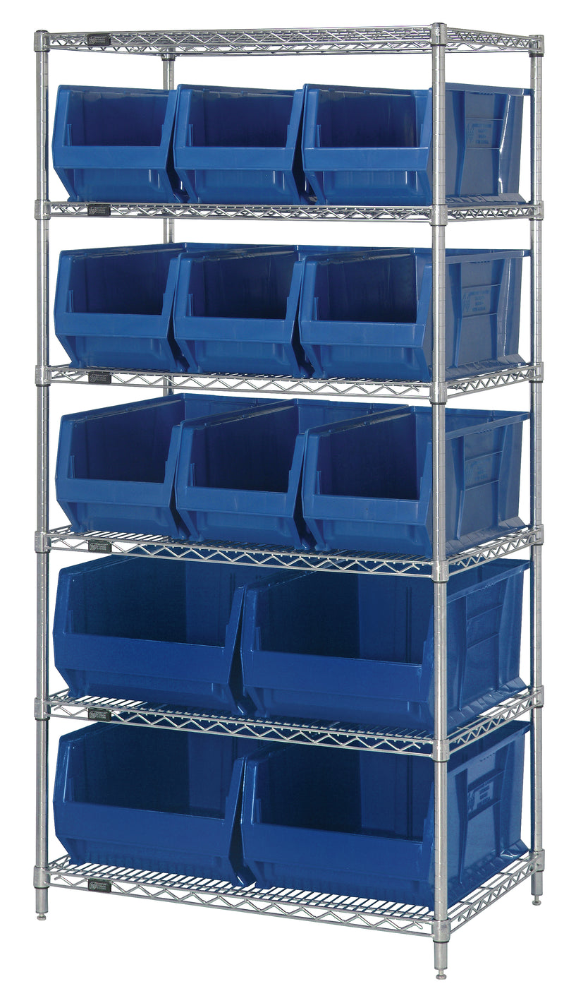 Quantum 24" Wire Shelving Systems – 36" x 24" x 74" – WR6-953 to WR8-950 – WR6-953 – 954 – Blue